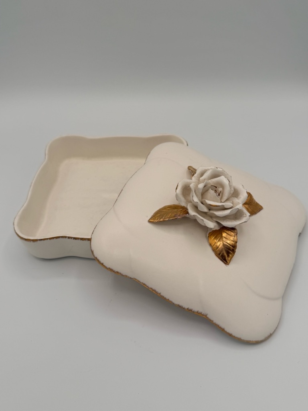 Lefton Cream Ceramic Base with Red Brand Accent